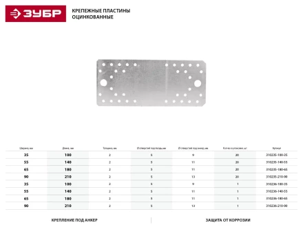 Крепежная пластина ЗУБР &quot;МАСТЕР&quot;, 180х65мм, 20шт 310235-180-65 купить в Сургуте
