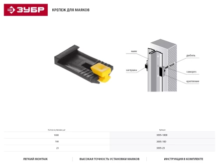 Крепеж ЗУБР для маяков, 25шт 3095-25 купить в Сургуте