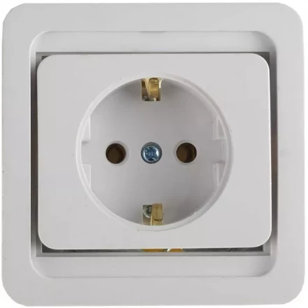 Розетка СВЕТОЗАР &quot;ГАММА&quot; одинарная, с заземлением, цвет белый, 16А/~250В SV-54105-W купить в Сургуте