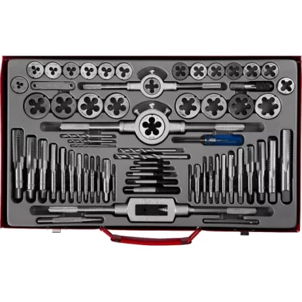 Набор ЗУБР &quot;ЭКСПЕРТ&quot; с металлореж. инструментом,метчики однопроход. и плашки,оснастка, экстракторы-в метал.боксе 65пред. 28118-H65 купить в Сургуте