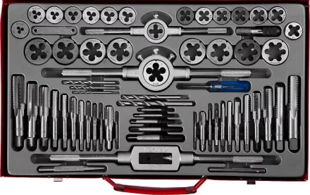 Набор ЗУБР &quot;ЭКСПЕРТ&quot; с металлореж. инструментом,метчики однопроход. и плашки,оснастка, экстракторы-в метал.боксе 65пред. 28118-H65 купить в Сургуте