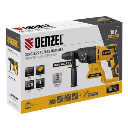 Перфоратор аккумуляторный BLRH-IB-26-0 Li-Ion, 18 В Denzel 26702 купить в Сургуте