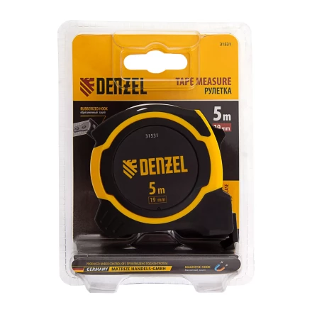 РулеткаDenzel 5м х 19мм, двухкомп. корпус, магнитный обрезиненный зацеп, 31531 купить в Сургуте