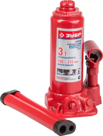 Домкрат ЗУБР ЭКСПЕРТ гидравлический бутылочный, 3т, 194-372мм 43060-3 купить в Сургуте