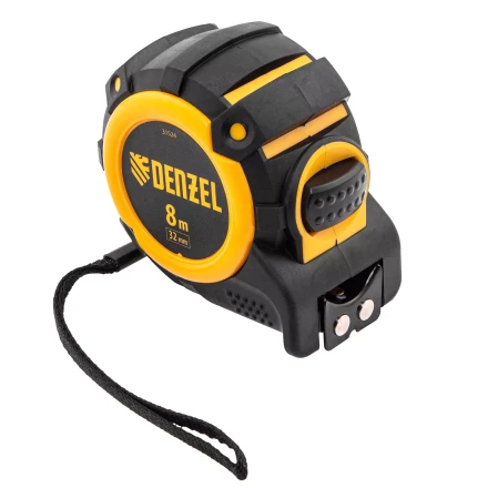 Рулетка Denzel 8м х 32мм, автоматич. фиксац., нейлон. покрытие, магнит. зацеп, двухстор. разметка, 31524 купить в Сургуте