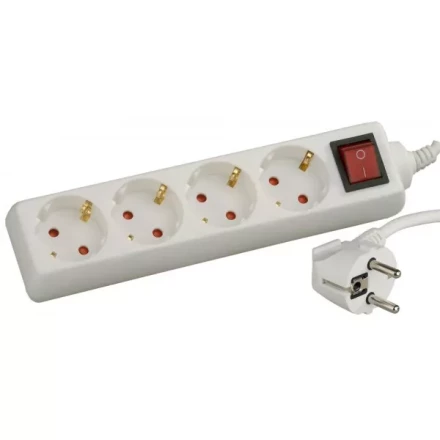 Удлинитель СВЕТОЗАР электрический с заземлением, выключателем, с защитными шторками, евро, 4 гнезда,2м SV-55045-2 купить в Сургуте