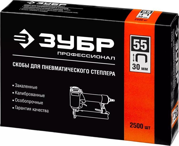 Скобы тип 55, 30 мм, особотвердые, ЗУБР "ПРОФЕССИОНАЛ" 31855-30, 2500 шт 31855-30 купить в Сургуте