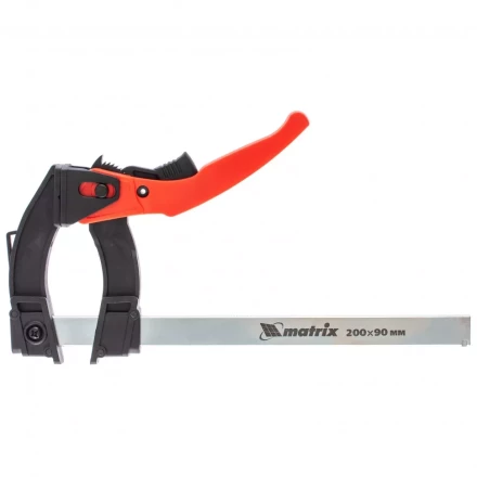 Струбцина реечная быстрозажимная пластиковый корпус рычажно-храповой механизм 200 х 90 х 290 мм штанга 5 х 20 мм Matrix 20736 купить в Сургуте