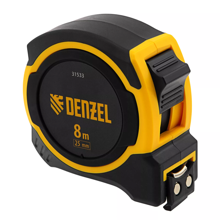 Рулетка Denzel 8м х 25мм, двухкомп. корпус, магнитный обрезиненный зацеп, 31533 купить в Сургуте