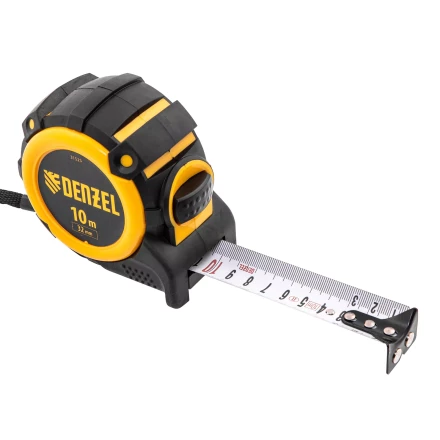 Рулетка Denzel 10м х 32мм, автоматич. фиксац., нейлон. покрытие, магнит. зацеп, двухстор. разметка, 31525 купить в Сургуте