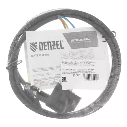 Шнур сетевой Denzel Energy Series, ПВС, 1,5 м, 3 x 1 мм, с неразборной вилкой, черный, 3 м, 37663 купить в Сургуте