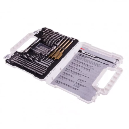 Набор сверл комбинированный по металлу 1-6,5 мм бетону 4-8 мм дереву 4-10 мм перки биты 20 шт адаптер головки 2 шт зенковка 50 предметов Pro Matrix 725650 купить в Сургуте