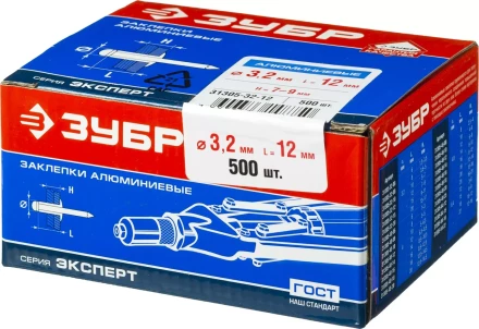 Заклепки ЗУБР алюминиевые, 3,2x12мм, 500шт 31305-32-12 купить в Сургуте