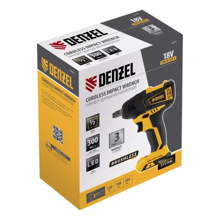 Гайковерт ударный аккумуляторный бесщеточный Denzel 26502 CIW-IB-300-0, Li-ion, 18В, 300Нм купить в Сургуте
