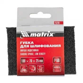 Губка для шлифования 100 х 70 х 25 мм мягкая P60 MATRIX 75701 купить в Сургуте