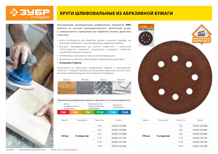 Круги шлифовальные из абразивной бумаги серия СТАНДАРТ купить в Сургуте
