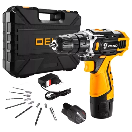 Дрель аккумуляторная DEKO DKCD12FU-Li SET3, 063-4173, в кейсе + оснастка 13 шт купить в Сургуте