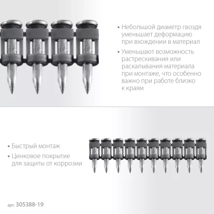 ЗУБР CN 19 х 2.7 мм, гвозди по бетону оцинкованные, 1000 шт (305388-19) купить в Сургуте