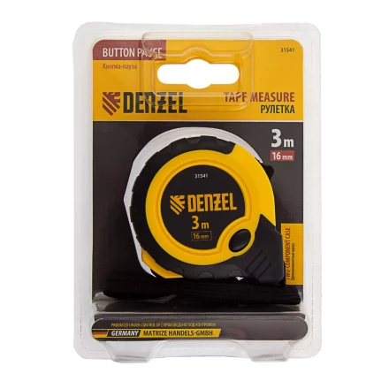 Рулетка Denzel 3м х 16мм, двухкомп. корпус, кнопка-пауза, 31541 купить в Сургуте