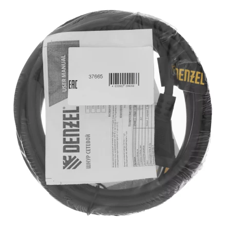Шнур сетевой Denzel Energy Series, ПВС, 3 м, 2 x 1 мм, с неразборной вилкой, черный, 3 м, 37665 купить в Сургуте