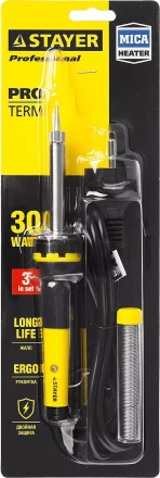 Паяльник с двухкомпонентной рукояткой и долговечным жалом, STAYER &quot;PROFI&quot; PROTerm, 55300-30, в комплекте (припой и подставка), 30 Вт, конус 55300-30 купить в Сургуте
