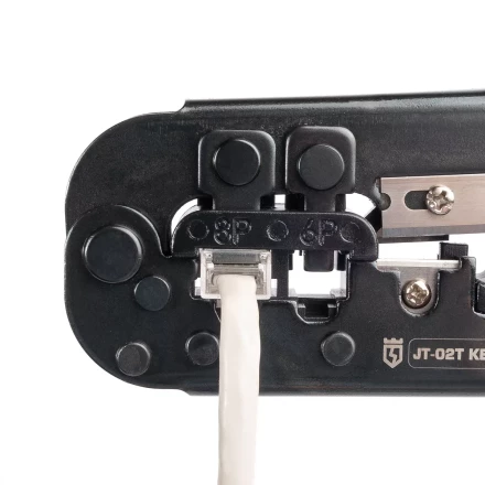 Кримпер многофункциональный КВТ JT-02T с 2 встроенными модулями для обжима RJ-45, RJ-12, RJ-11 (89229) купить в Сургуте