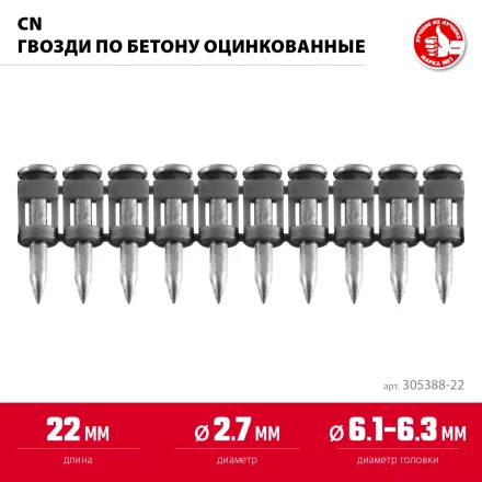 ЗУБР CN 22 х 2.7 мм, гвозди по бетону оцинкованные, 1000 шт (305388-22) купить в Сургуте