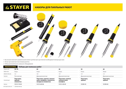 Паяльник с двухкомпонентной рукояткой и долговечным жалом, STAYER &quot;PROFI&quot; PROTerm, 55300-60, в комплекте (припой и подставка), 60 Вт, конус 55300-60 купить в Сургуте