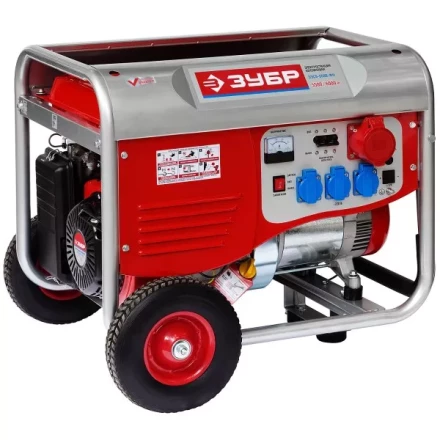 Электростанция ЗУБР бензиновая, 4-х тактная, ручной пуск, колеса + рукоятка, 380/220В, 5500Вт ЗЭСБ-5500-ФН купить в Сургуте