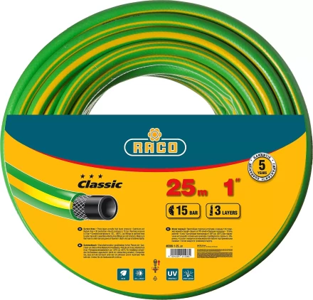 Шланг RACO &quot;CLASSIC&quot; поливочный, 15атм., армированный, 3-х слойный, 1&quot;х25м 40306-1-25 купить в Сургуте