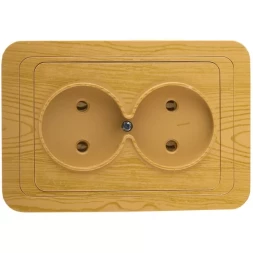 Розетка СВЕТОЗАР &quot;ГАММА&quot; без заземления, двойная, цвет ольха,16А/~250В SV-54102-A