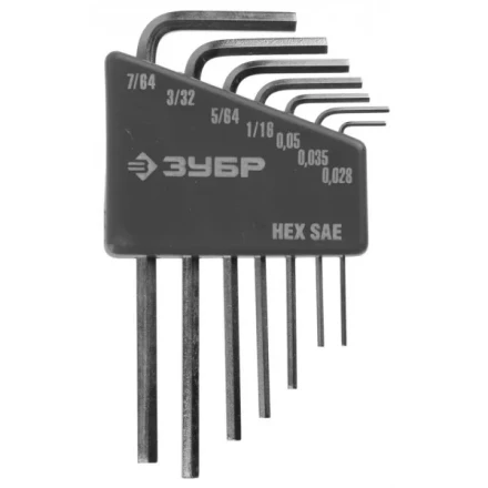 Набор ключей имбусовых ЗУБР&quot;ЭКСПЕРТ&quot;МИНИ для точных работ, Cr-V,HEX SAE 0,028,0,035,0,05,1/16,5/64,3/32,7/64 дюйма,7шт 27475-H7 купить в Сургуте
