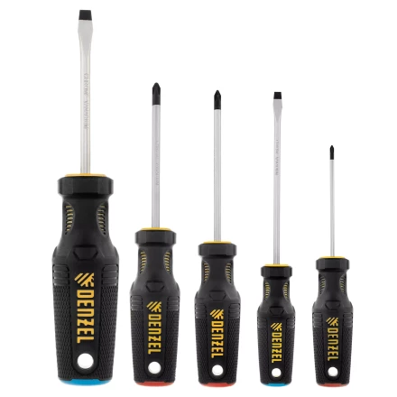 Набор отверток, 5 пр., CrV, трехкомпонентная рукоятка Denzel 12215 купить в Сургуте