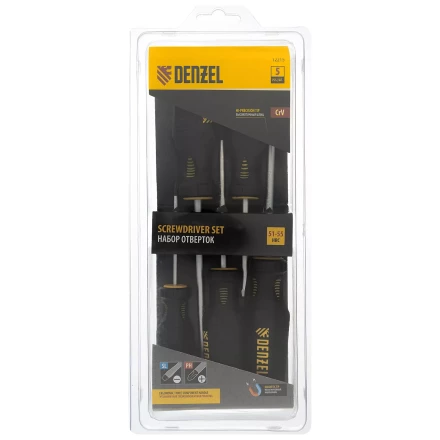 Набор отверток, 5 пр., CrV, трехкомпонентная рукоятка Denzel 12215 купить в Сургуте