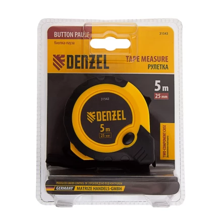 Рулетка Denzel 5м х 25мм, двухкомп. корпус, кнопка-пауза, 31543 купить в Сургуте