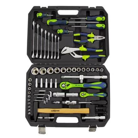 Набор инструментов 76 предметов CrV, 1/2&quot;, 1/4&quot; Сибртех 13528 купить в Сургуте