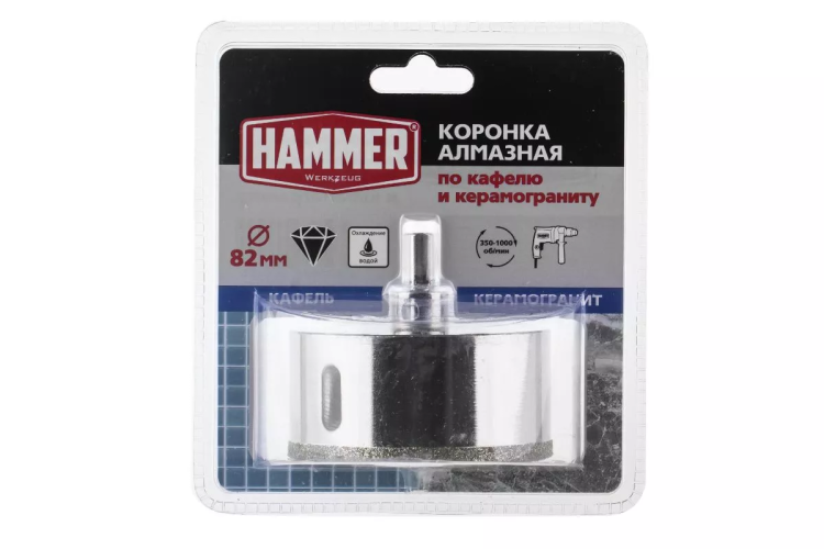 Коронка алмазная HAMMER Ф82мм HEX(DHS82.0*65/5) купить в Сургуте