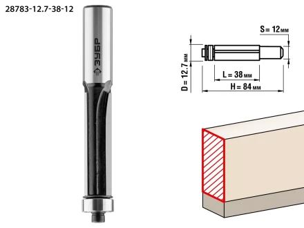 ЗУБР 12.7 x 38 мм, хвостовик 12 мм, фреза кромочная с нижним подшипником, Профессионал (28783-12.7-38-12) купить в Сургуте