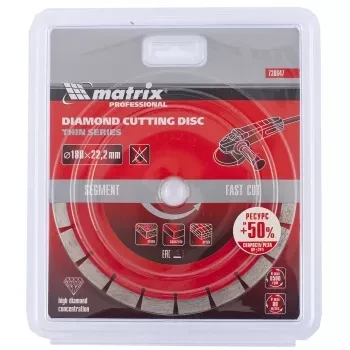Диск алмазный отрезной сегментный ф180х22,2мм тонкий сухое резание MATRIX Professional 730647 купить в Сургуте