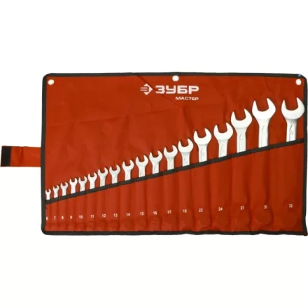 Набор ЗУБР &quot;МАСТЕР&quot;: Ключ гаечный комбинированный, Cr-V сталь, хромированный, 6-32мм, 18шт 27087-H18 купить в Сургуте