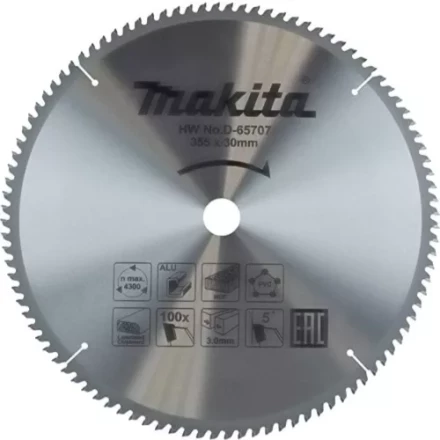 Диск пильный универсальный для алюминия/дерева/пластика Makita D-65707, 355x30x3/2.2 мм; 100 зубьев купить в Сургуте