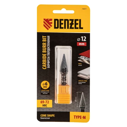 Борфреза по металлу твердосплавная, коническая, тип-M, 12 мм// Denzel 72077 купить в Сургуте