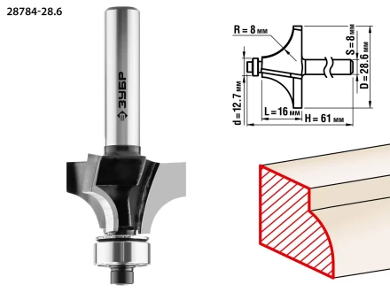 ЗУБР 28.6 x 16 мм, радиус 8 мм, фреза кромочная калевочная №1, Профессионал (28784-28.6) купить в Сургуте