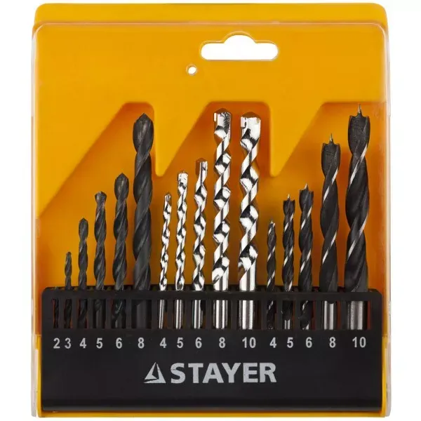 Набор STAYER "STANDARD": Сверла комбинированные, дерево (4-5-6-8-10мм), металл (2-3-4-6-8мм), бетон (4-5-6-8-10мм), 16 предметов 29720-H16 купить в Сургуте