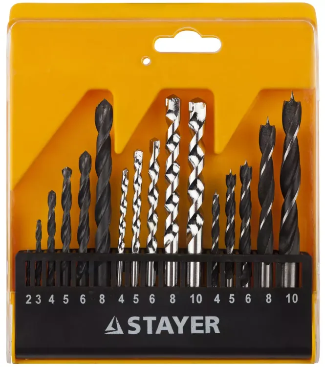 Набор STAYER "STANDARD": Сверла комбинированные, дерево (4-5-6-8-10мм), металл (2-3-4-6-8мм), бетон (4-5-6-8-10мм), 16 предметов 29720-H16 купить в Сургуте
