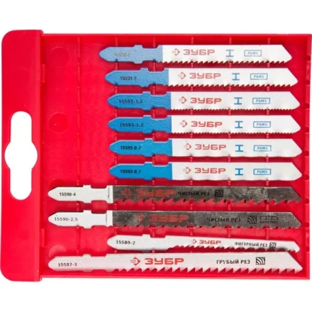 Набор ЗУБР &quot;ЭКСПЕРТ&quot; Полотна для эл/лобзика, по дер. и мет., EU-хвост., пласт.бокс, 10шт 15586-H10 купить в Сургуте