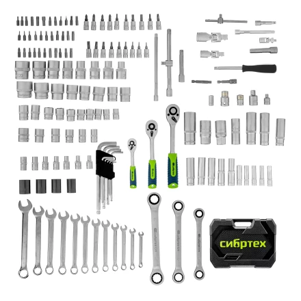 Набор инструментов Сибртех 14172, 1/2&quot;, 3/8&quot;, 1/4&quot;, пластиковый кейс 160 предм. купить в Сургуте