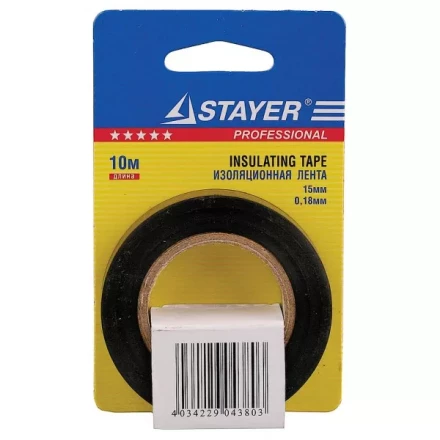 Изолента, STAYER Profi 12292-D-15-10, ПВХ, на карточке, 15мм х 10м х 0,18мм, черная 12292-D-15-10 купить в Сургуте