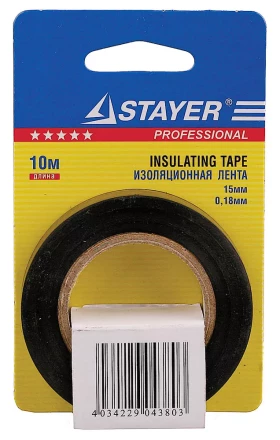 Изолента, STAYER Profi 12292-D-15-10, ПВХ, на карточке, 15мм х 10м х 0,18мм, черная 12292-D-15-10 купить в Сургуте
