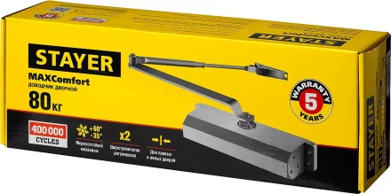 Доводчик дверной STAYER, для дверей массой до 80 кг, цвет коричневый 37917-80 купить в Сургуте